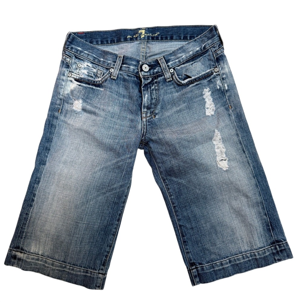 7 For All Mankind Dojo Bermuda Shorts 26 Blue Cotton Jorts Denim Y2K USA